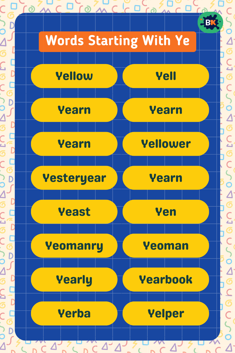 Words Starting with Ye