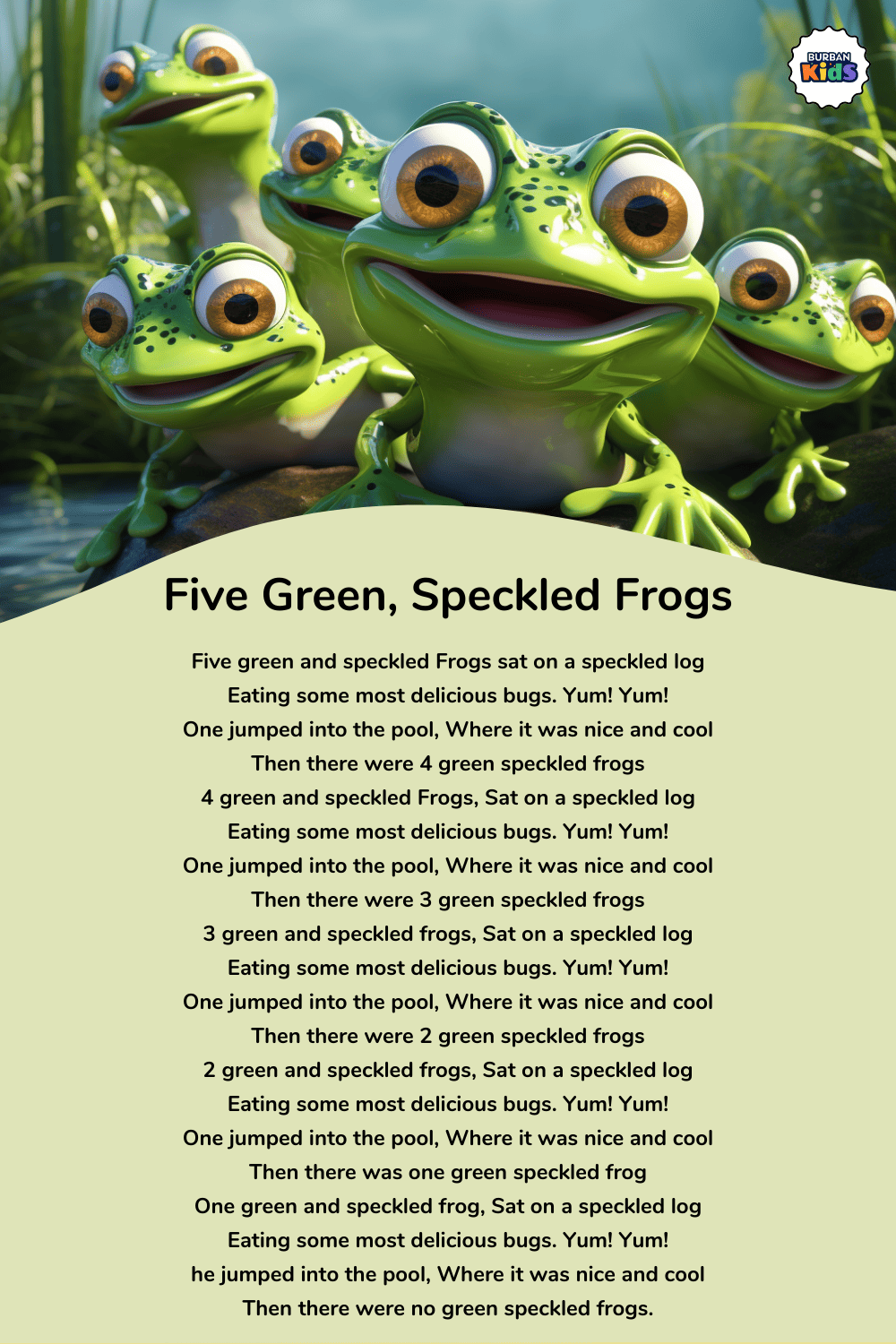 Five Green, Speckled Frogs Rhyme for Kids