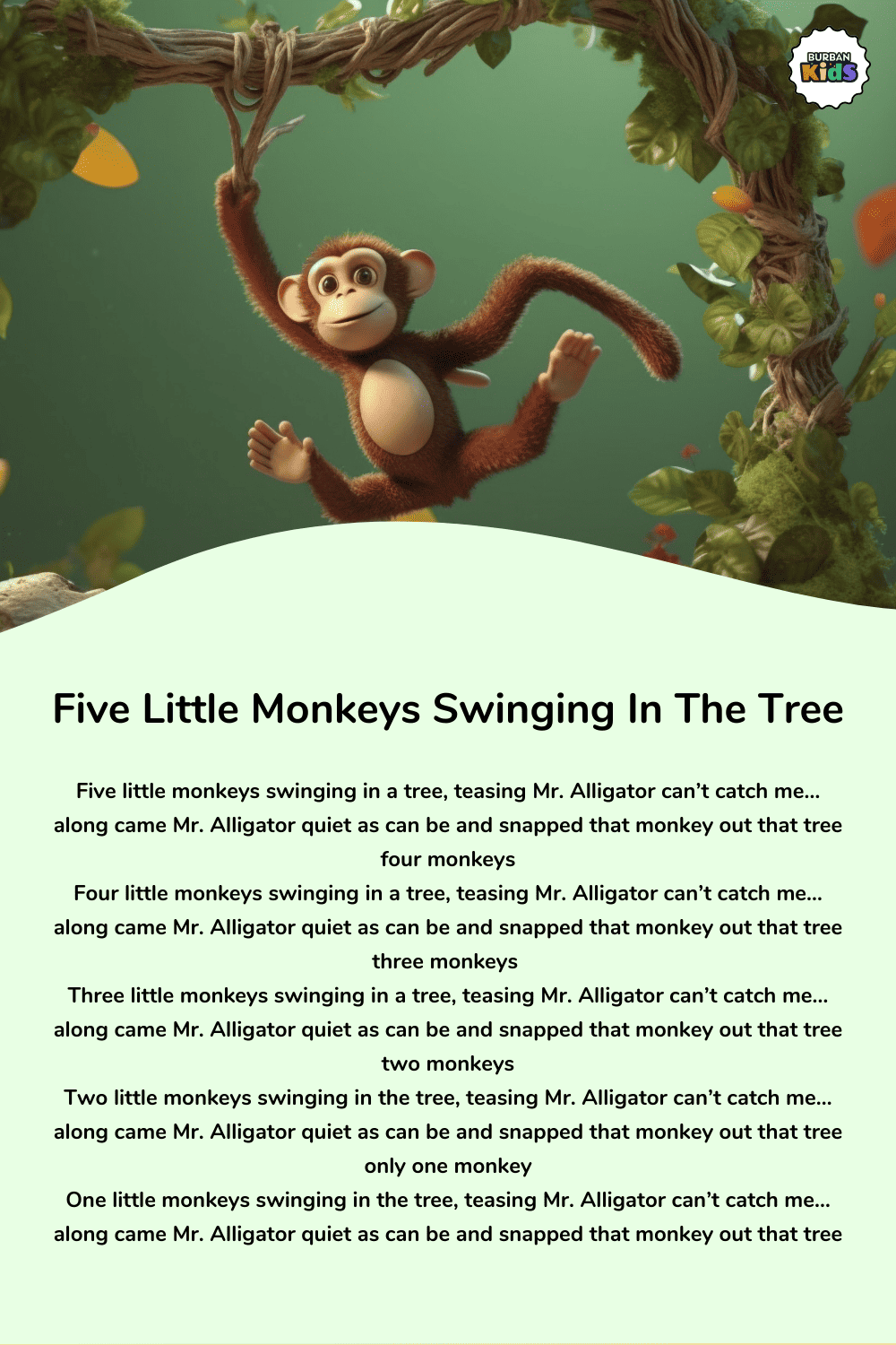Five Little Monkeys Swinging in the Tree Rhyme for Kids