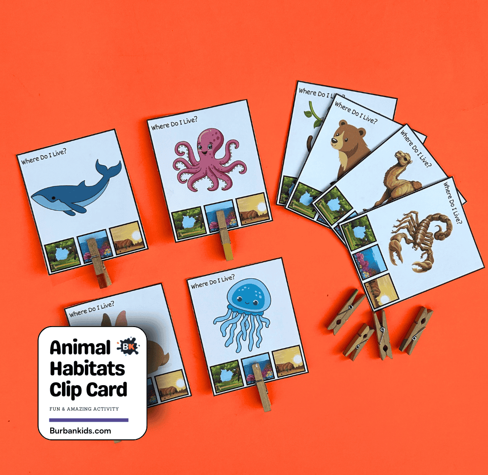 Animal Habitats Clip Card Activity
