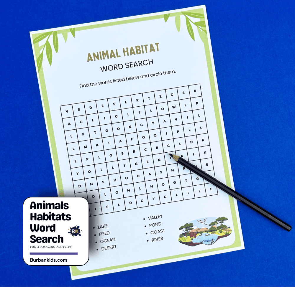 Animals Habitats Word Search Activity