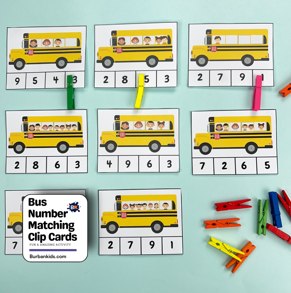 Bus Number Matching Clip Cards Bus Number Matching Clip Cards