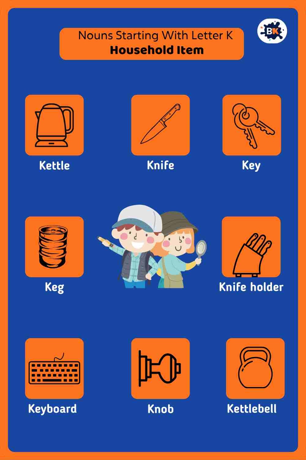 Nouns Starting With Letter K- Household Items For Kids Nouns Starting With Letter K- Household Items For Kids