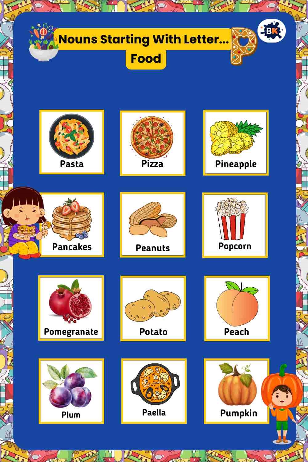 Nouns Starting With Letter P- Food For Kids