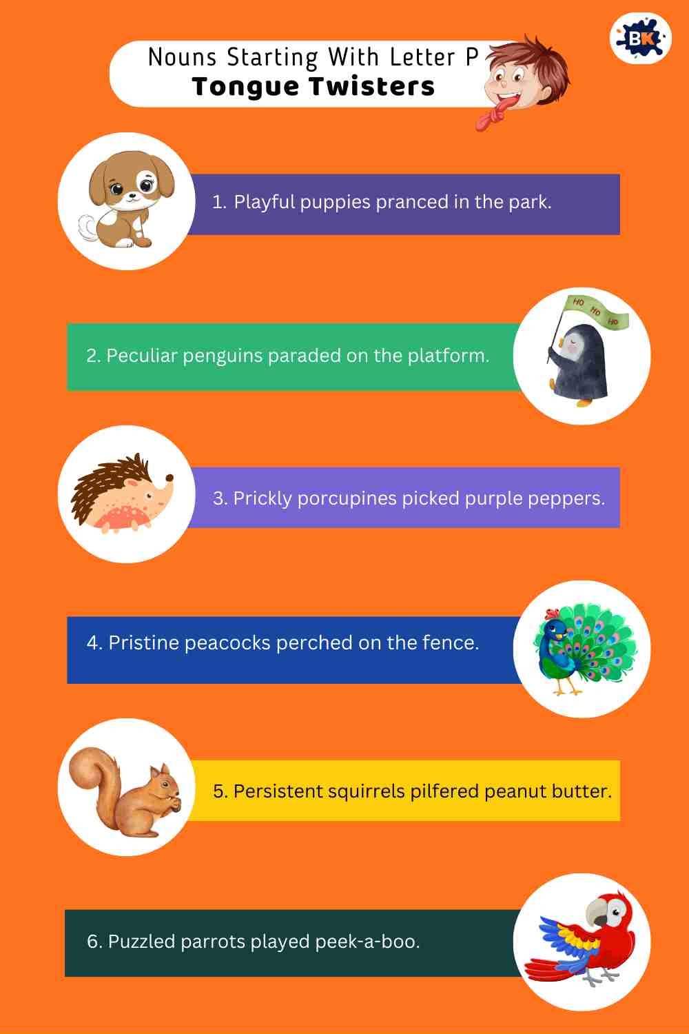 Nouns Starting With Letter P- Tongue Twisters For Kids