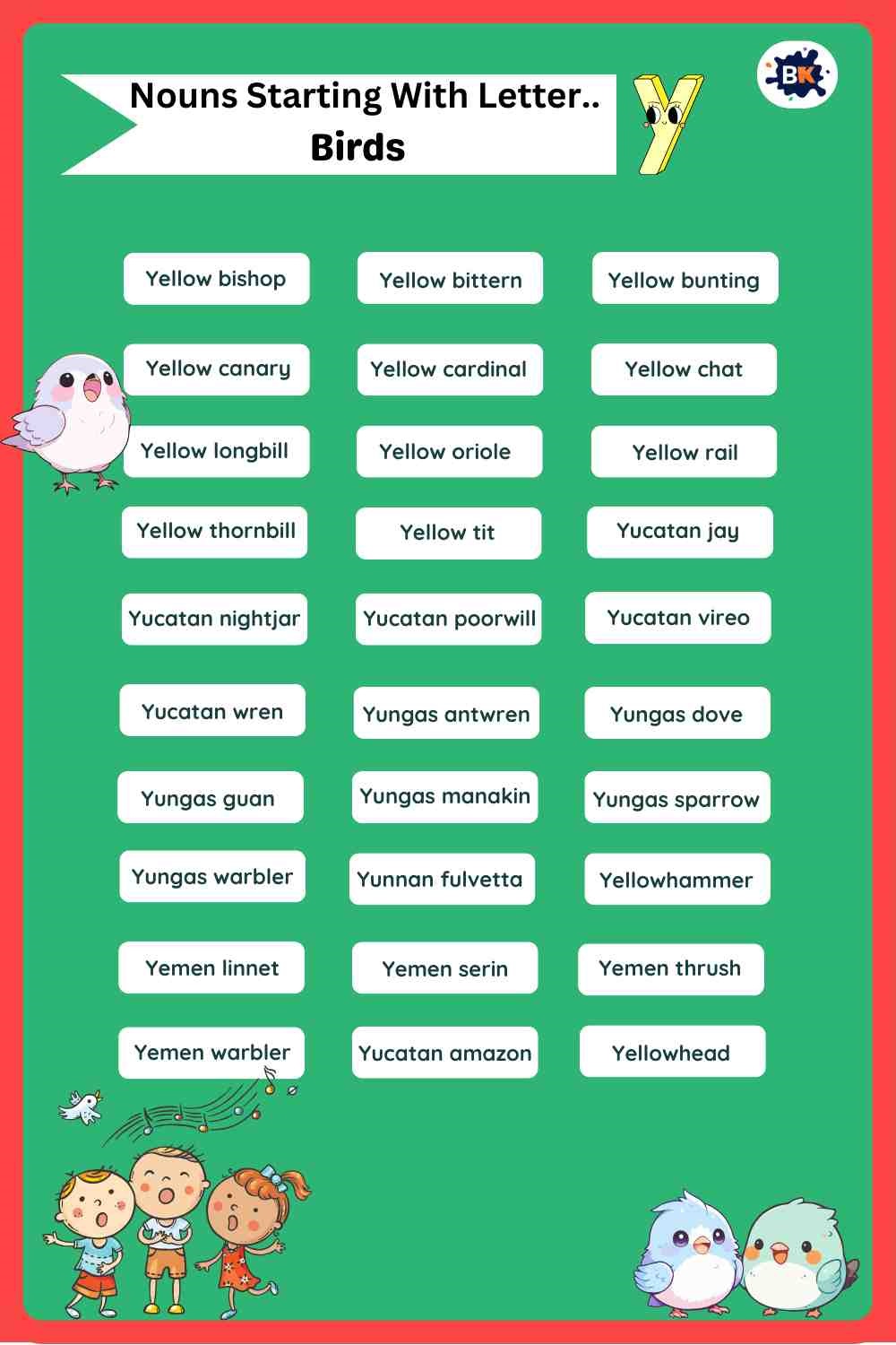 Nouns Starting With Letter Y- Birds For Kids Nouns Starting With Letter Y- Birds For Kids