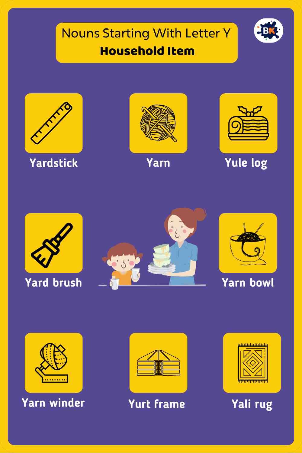 Nouns Starting With Letter Y- Household Items For Kids Nouns Starting With Letter Y- Household Items For Kids