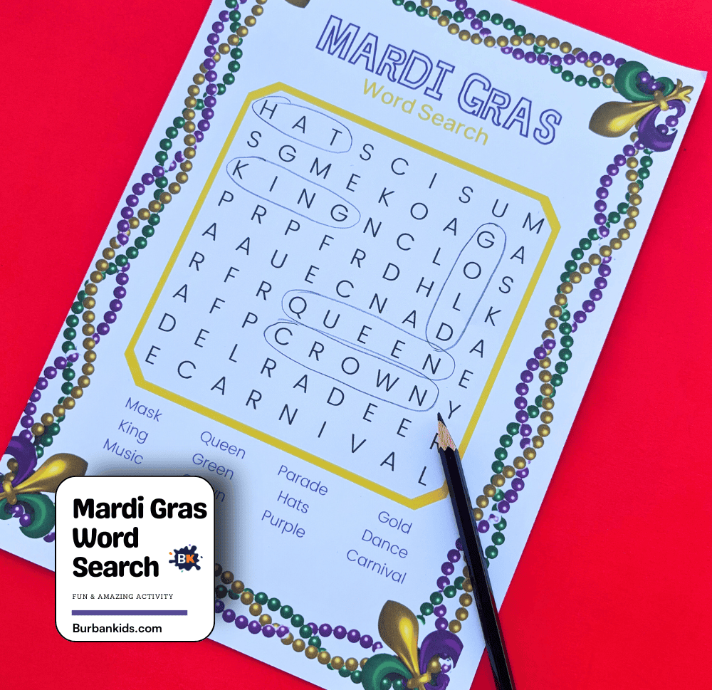 Mardi Gras Word Search Activity