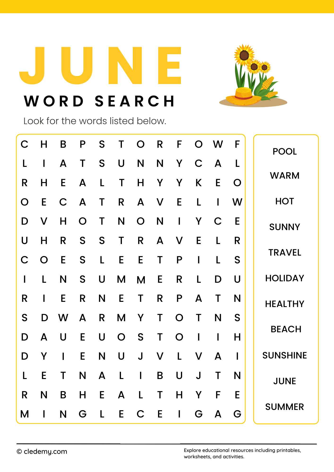Easy June Word Search Easy June Word Search