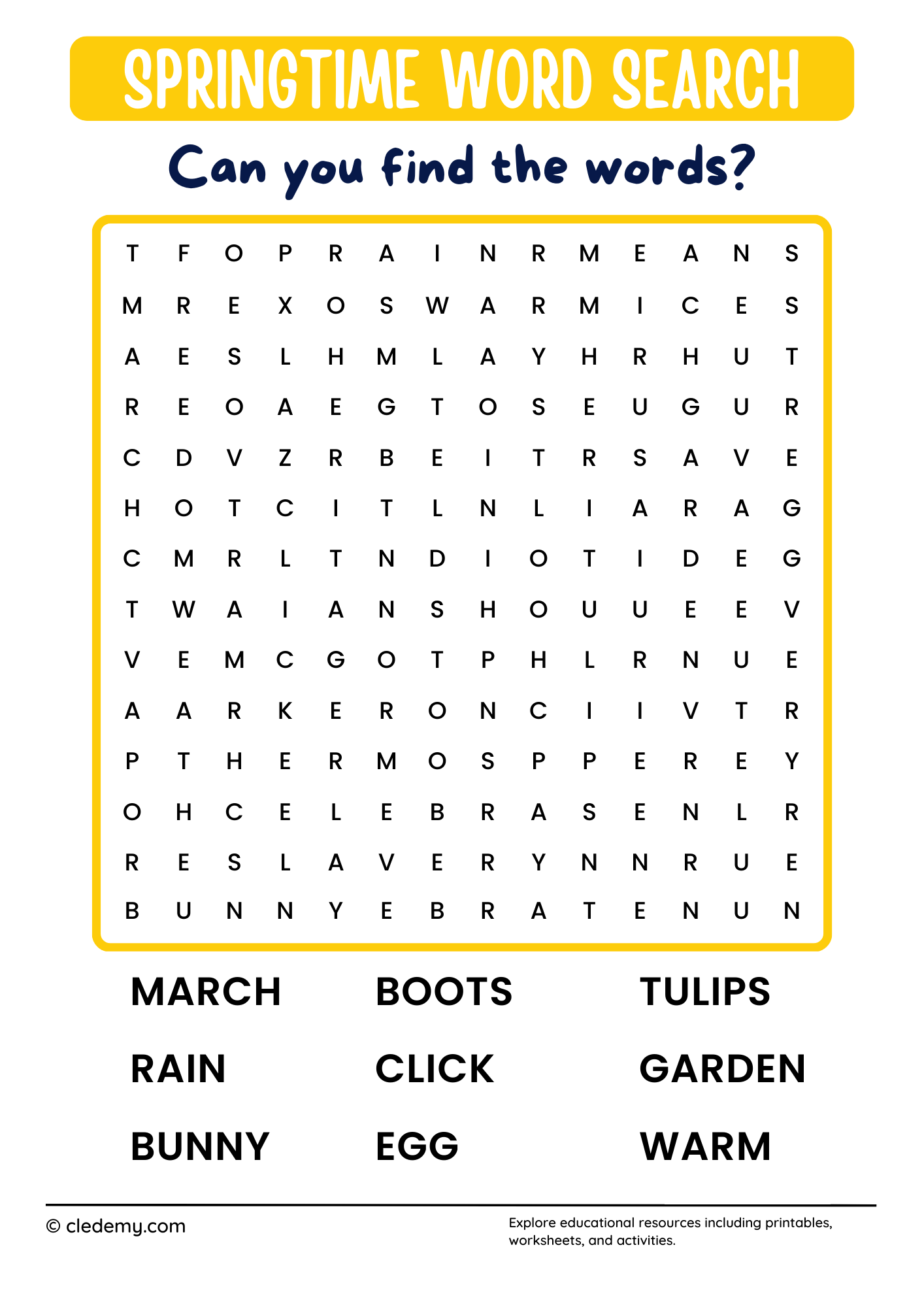 Easy Springtime Word Search Easy Springtime Word Search