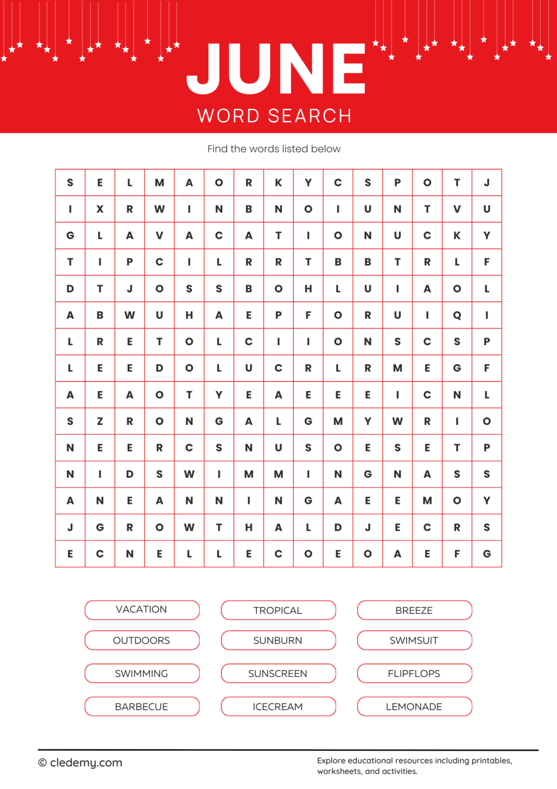 15+ Free June Word Search Puzzle Printables!