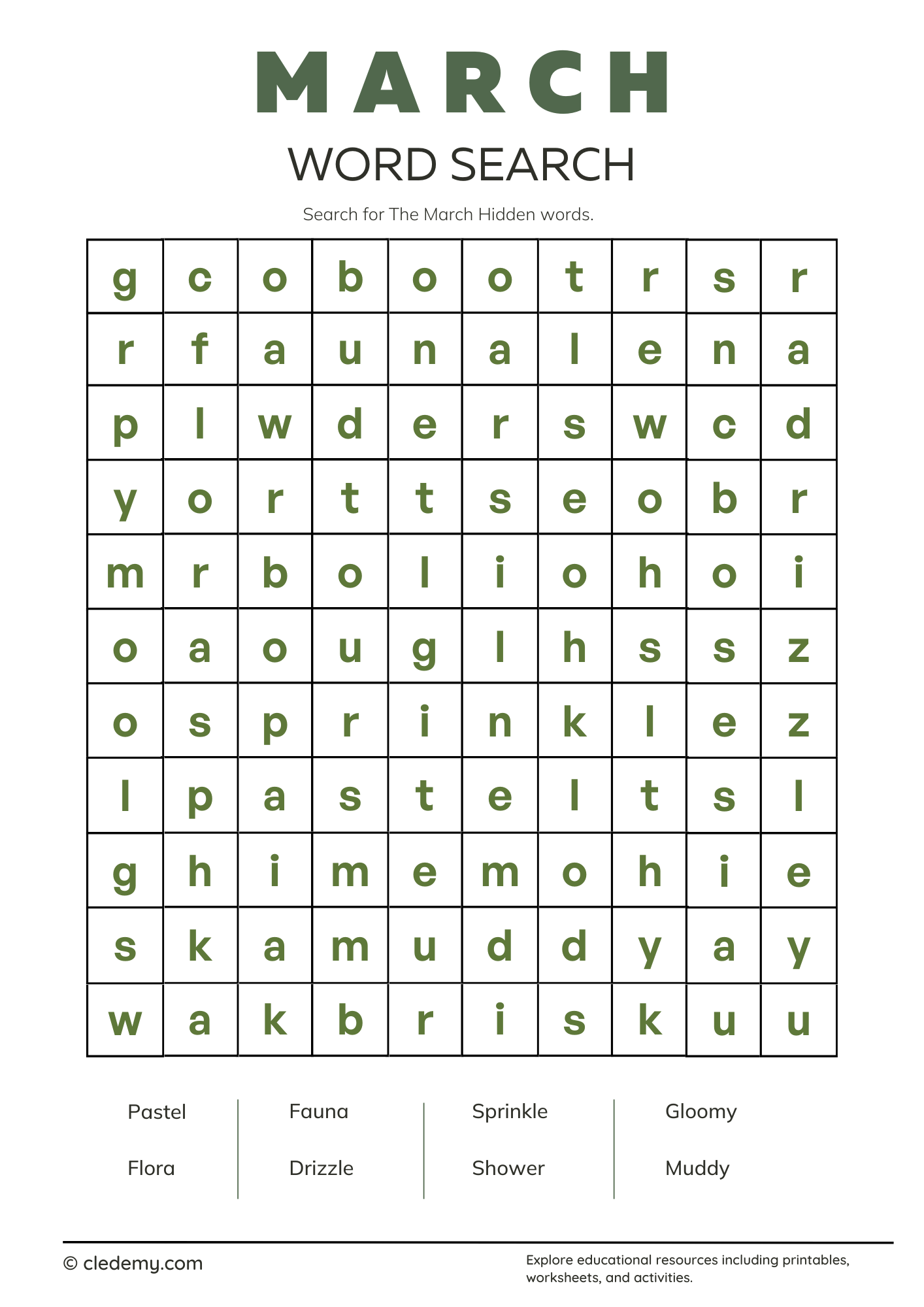 Hard March Word Search Hard March Word Search