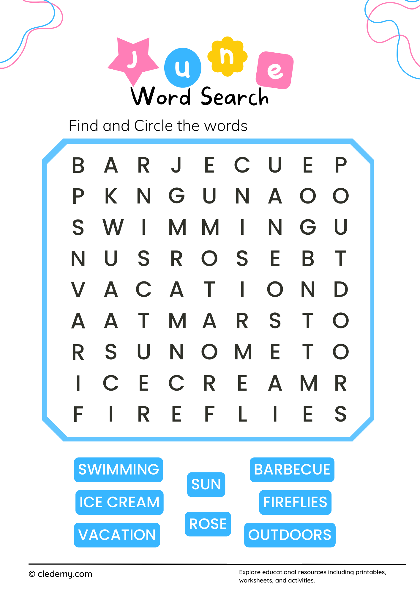 June Word Search For Kids June Word Search For Kids