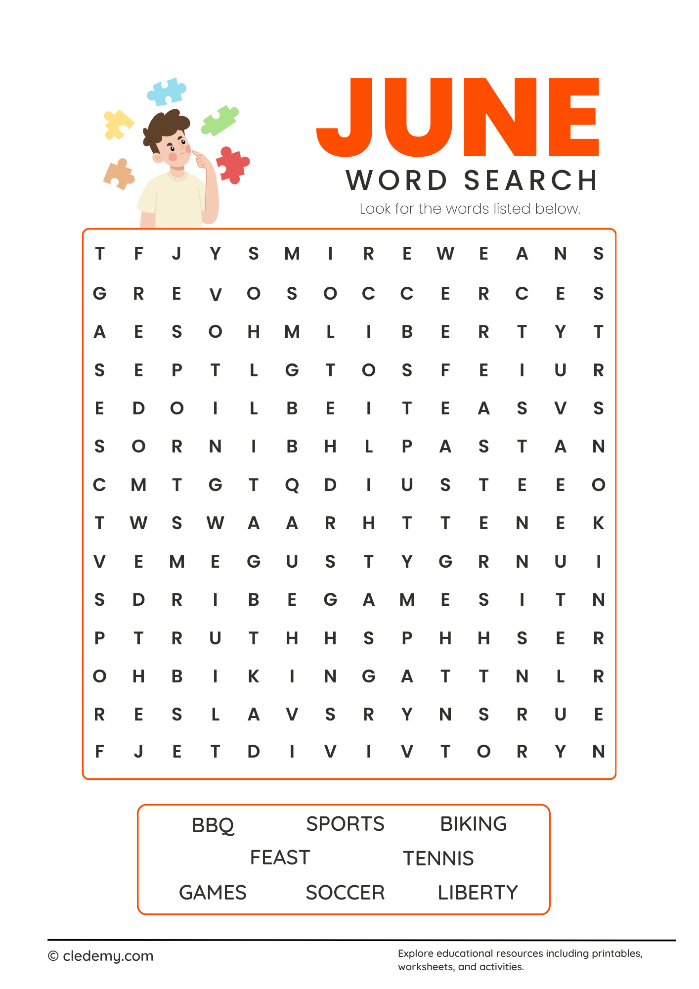 June Word Search For Kindergarten June Word Search For Kindergarten