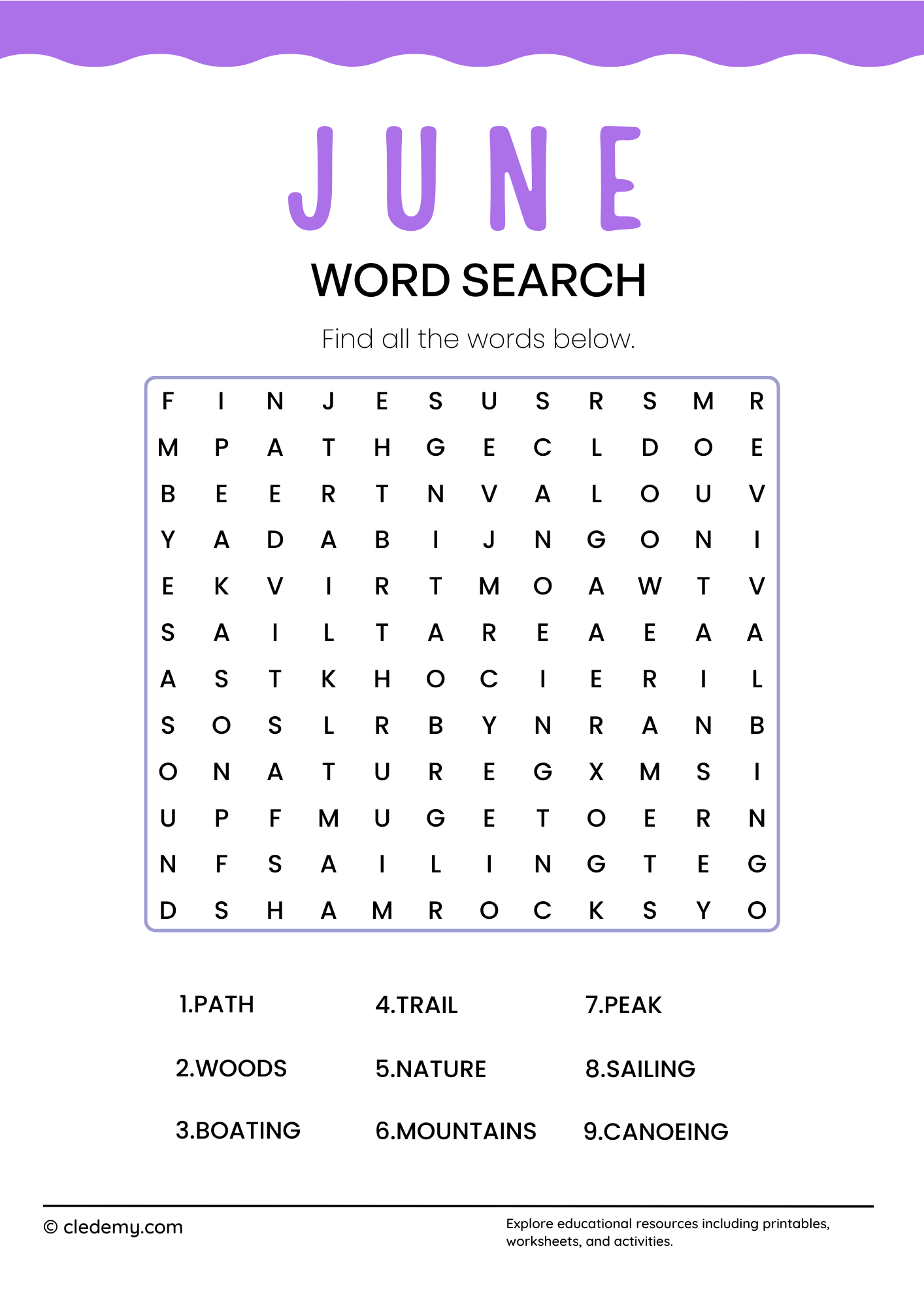 June Word Search For Teenagers June Word Search For Teenagers