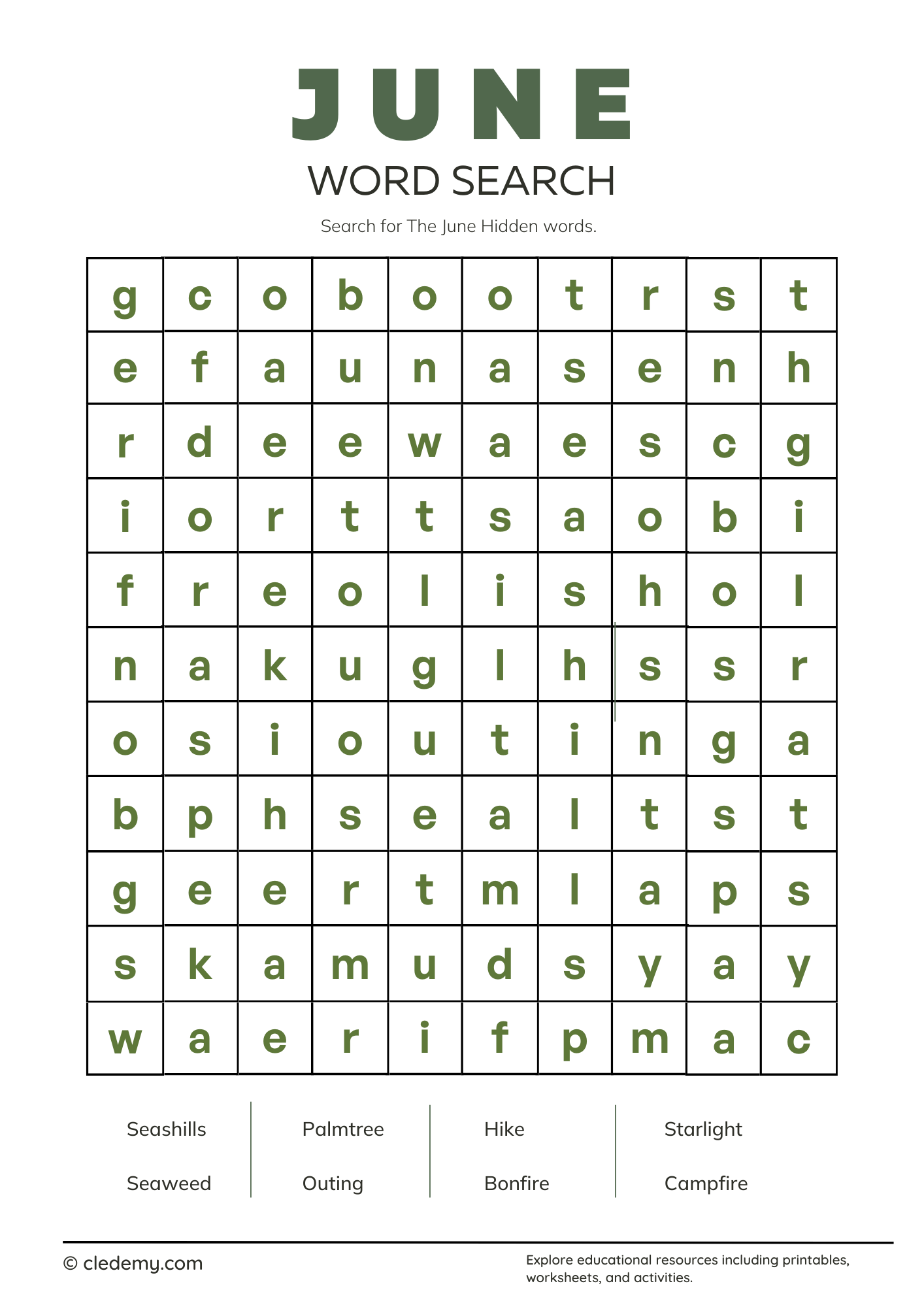 June Word Search For Toddlers June Word Search For Toddlers