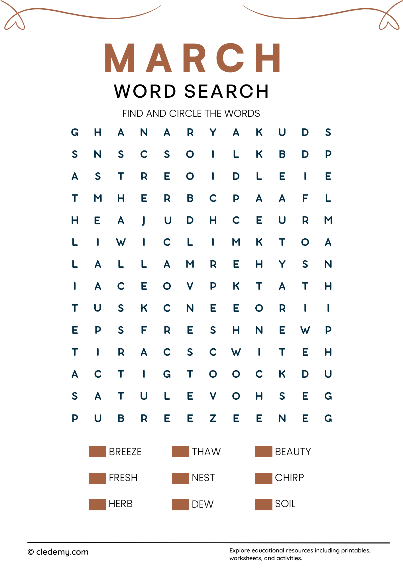March Word Search For Early School March Word Search For Early School