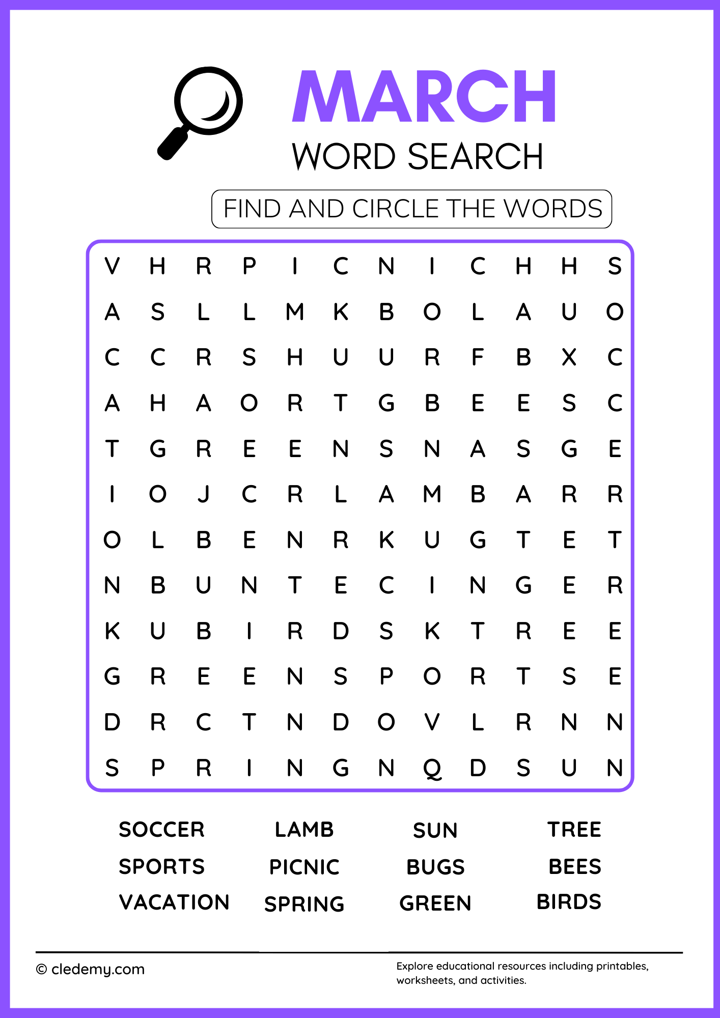 March Word Search For Kids March Word Search For Kids