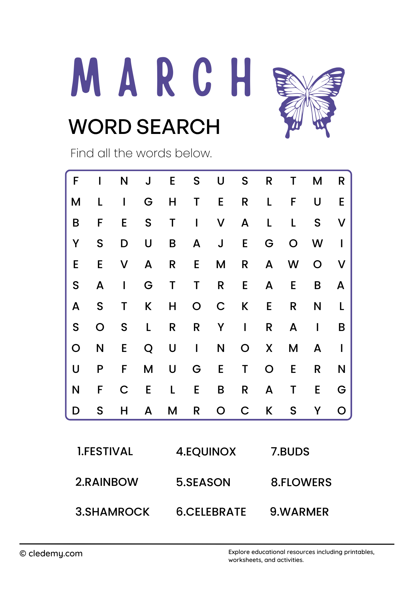March Word Search For Kindergarten March Word Search For Kindergarten