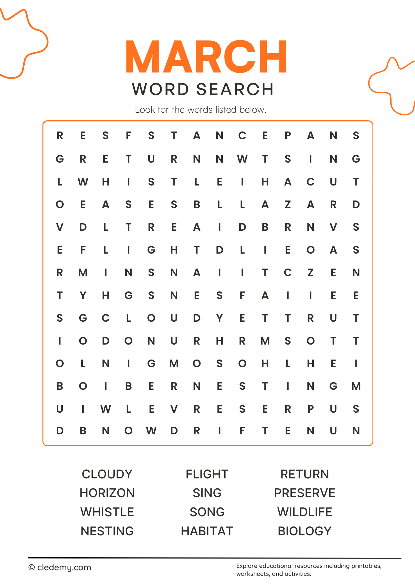 March Word Search For Middle School March Word Search For Middle School