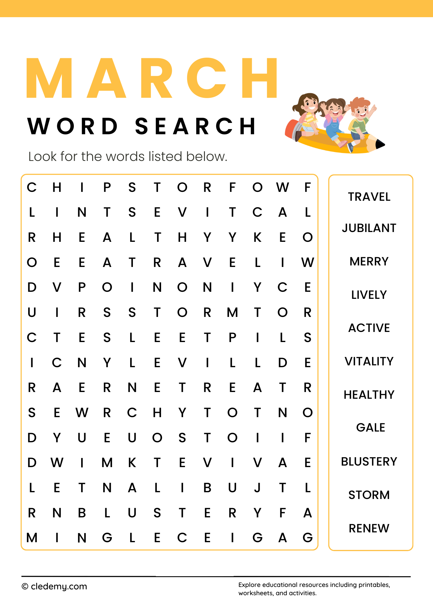 March Word Search For Preschoolers March Word Search For Preschoolers