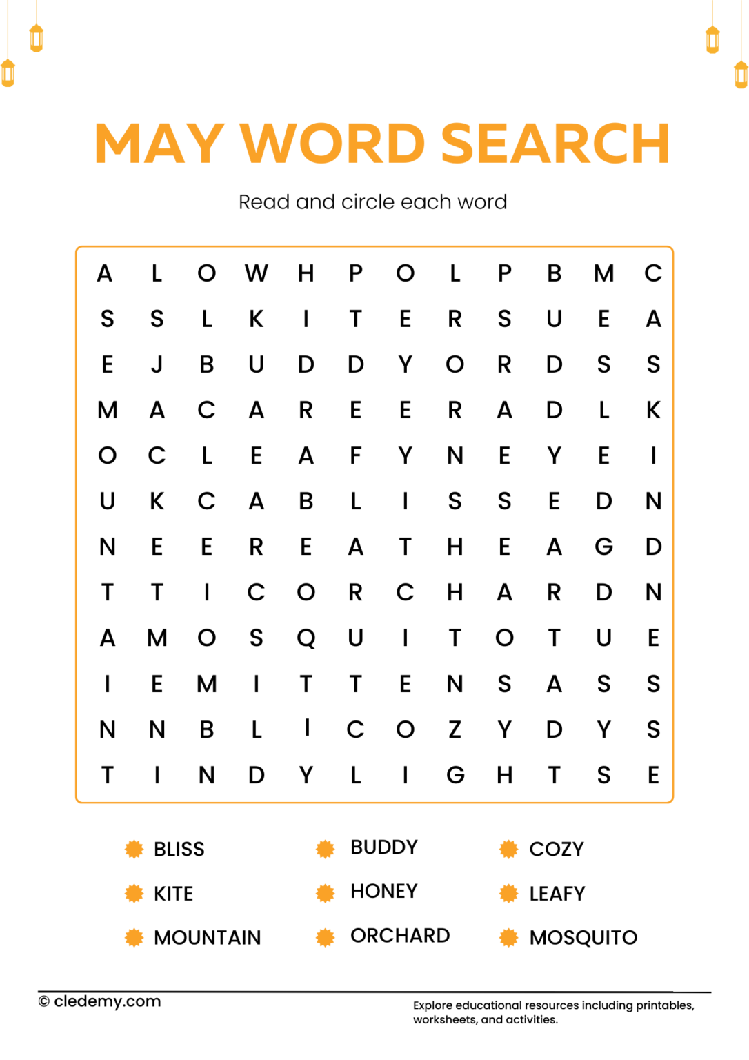 12+ Free May Word Search Printable for Kids!