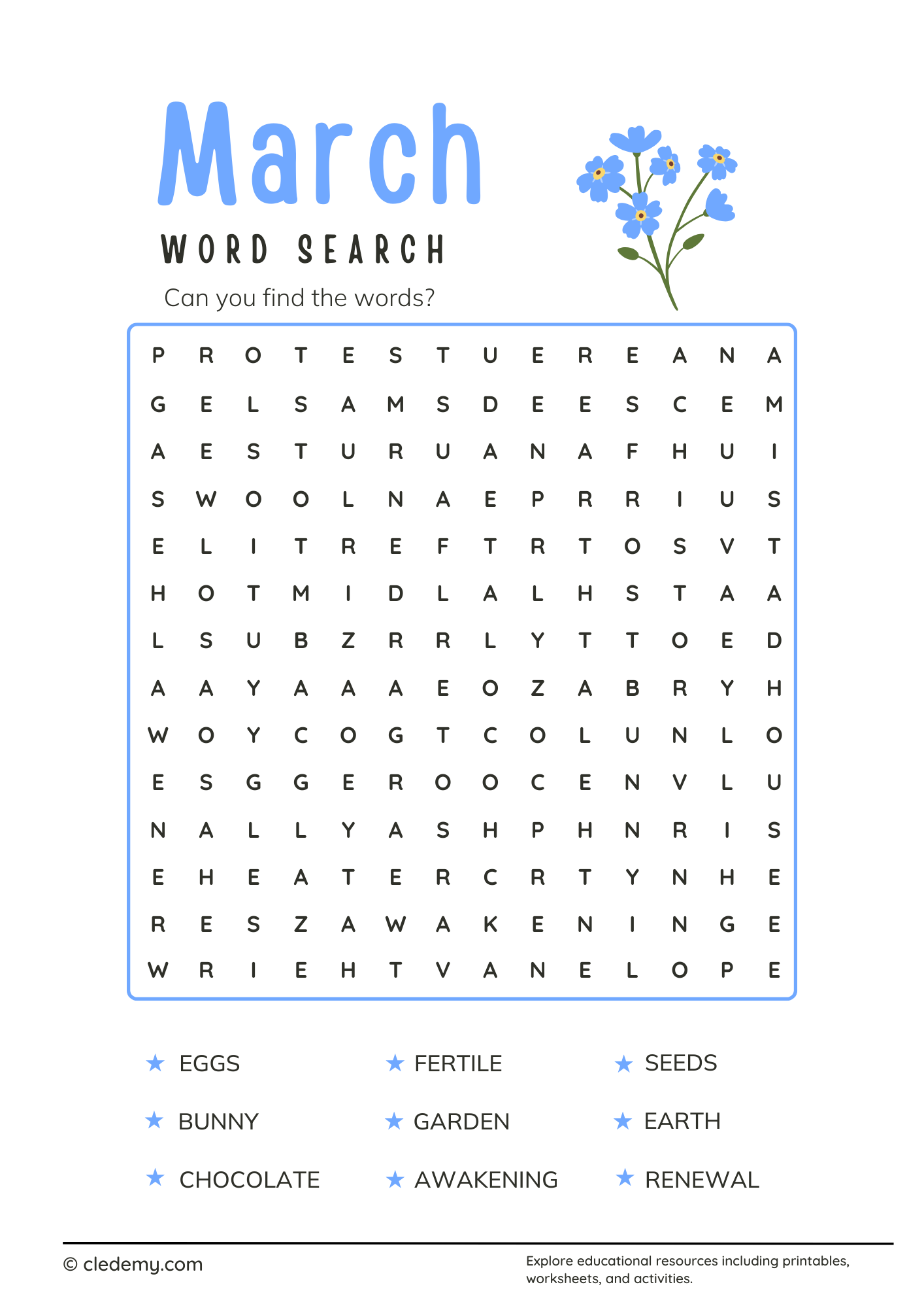Medium March Word Search Medium March Word Search