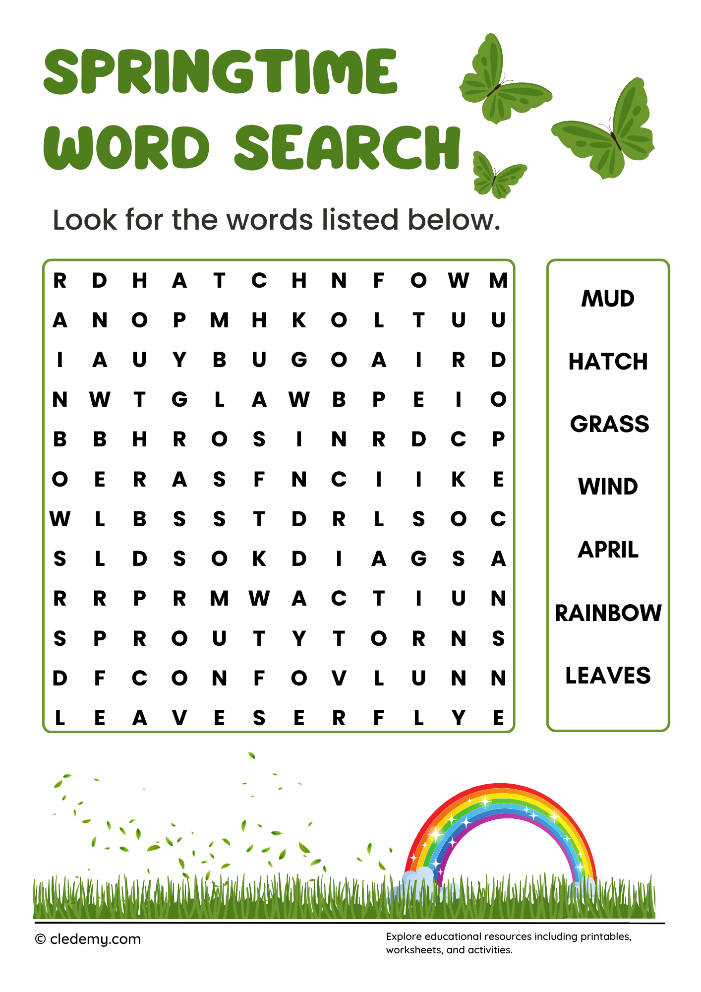 Medium Springtime Word Search Medium Springtime Word Search