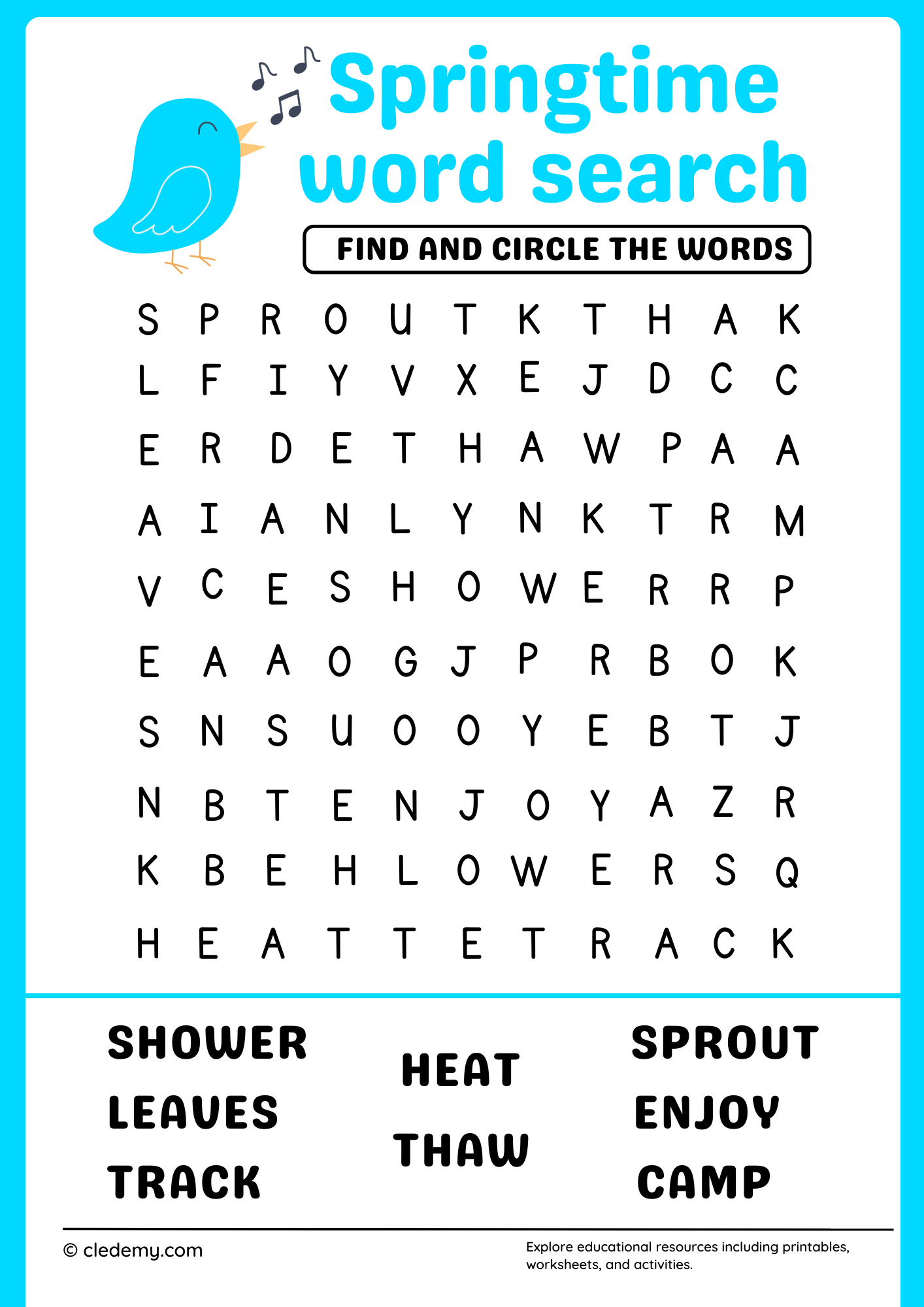 Springtime Word Search For Early School Springtime Word Search For Early School