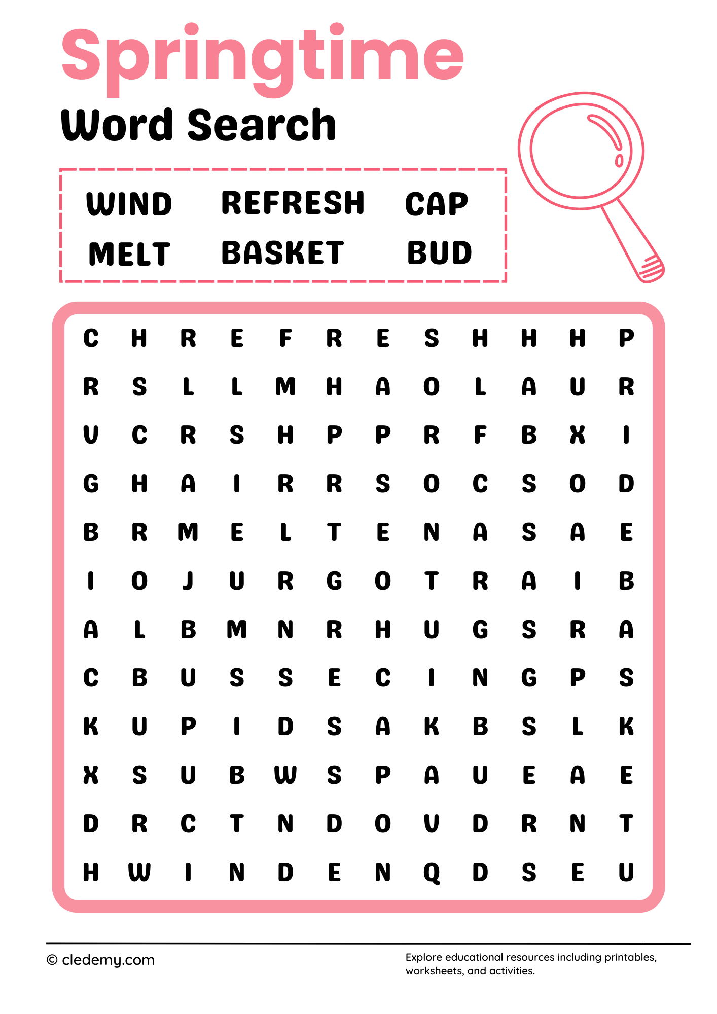 Springtime Word Search For Kindergarten Springtime Word Search For Kindergarten