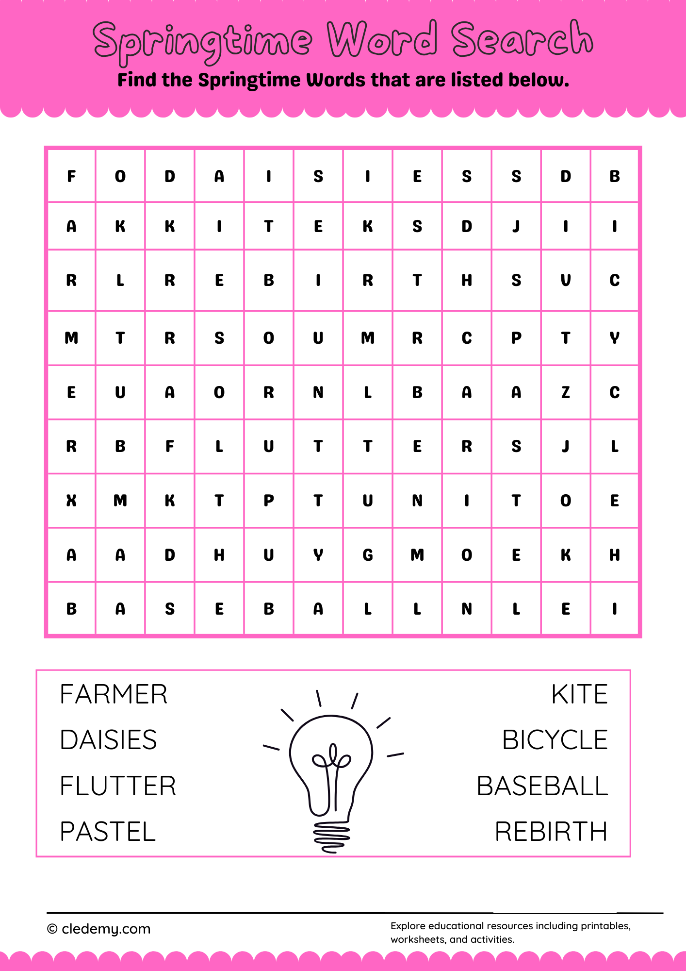 Springtime Word Search For Middle School Springtime Word Search For Middle School