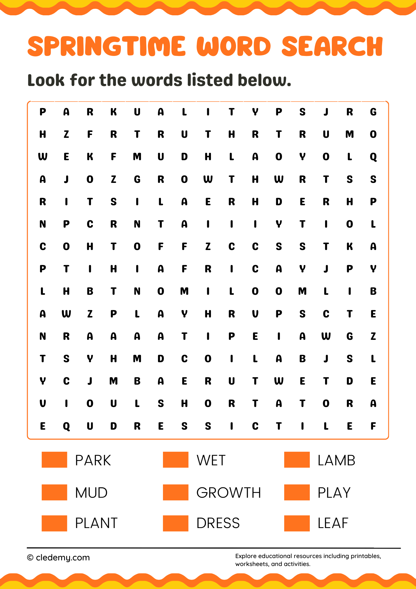 Springtime Word Search For Preschoolers Springtime Word Search For Preschoolers