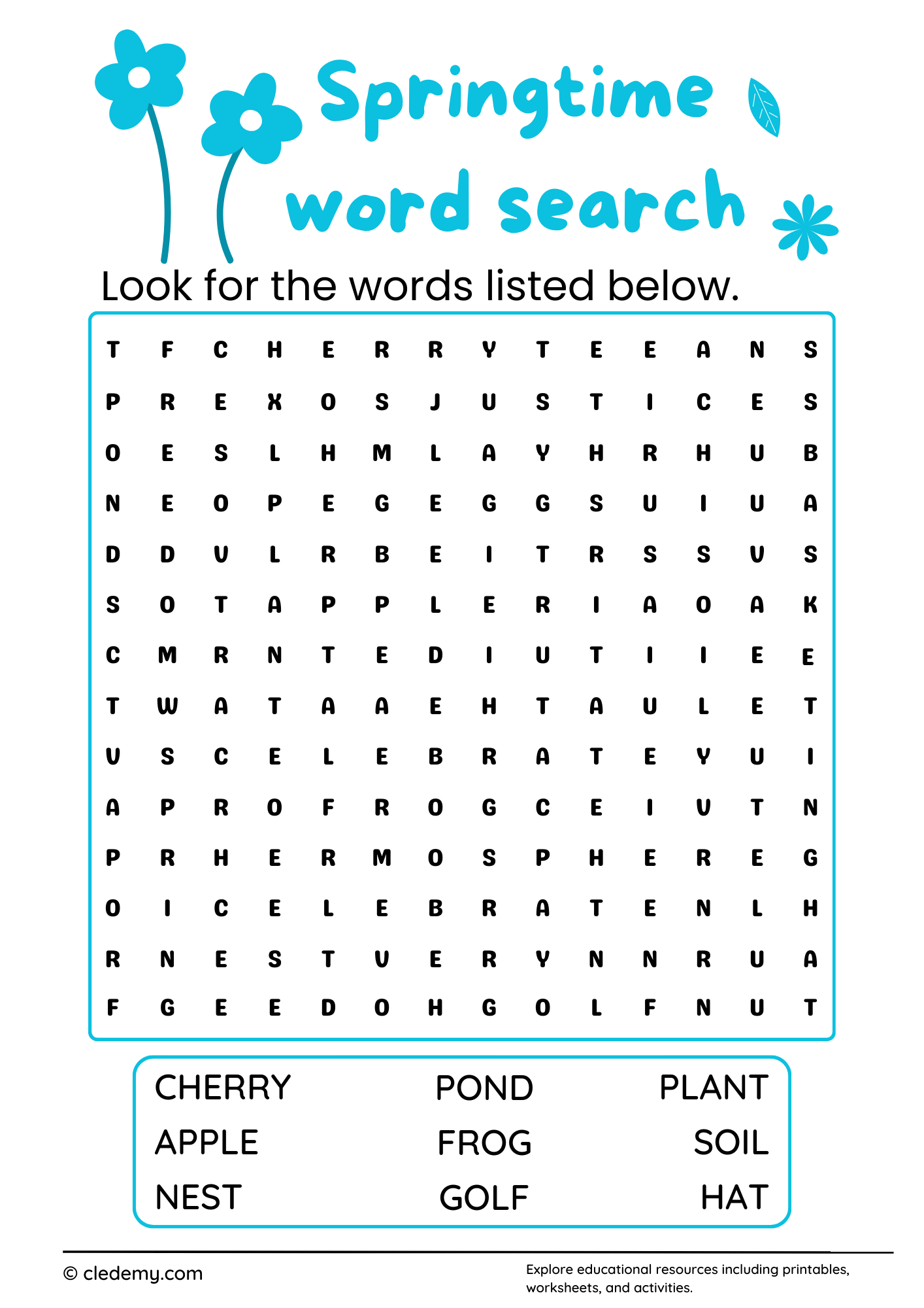 Springtime Word Search For Teenagers Springtime Word Search For Teenagers